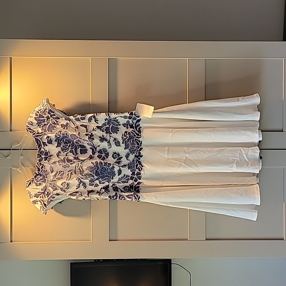 Tadashi Shoji Blue and White Floral Dress - Size 12